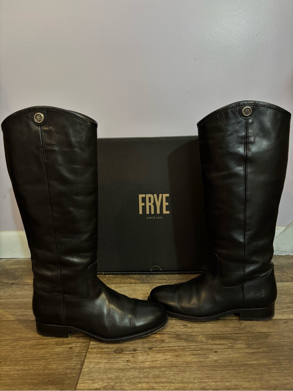 FRYE BLACK MELISSA BUTTON‎ 2 LEATHER RIDING BOOTS- SIZE WOMEN’S 5 1/2